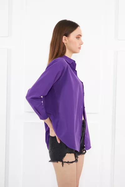 Women's Purple Oversized Long Basic Shirt