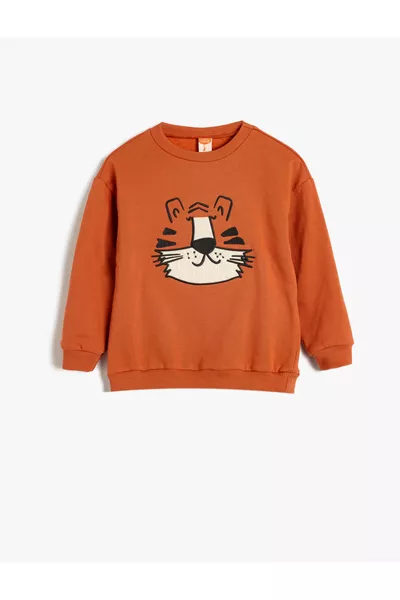 Sweat-shirt imprimé tigre à manches longues col rond en molleton