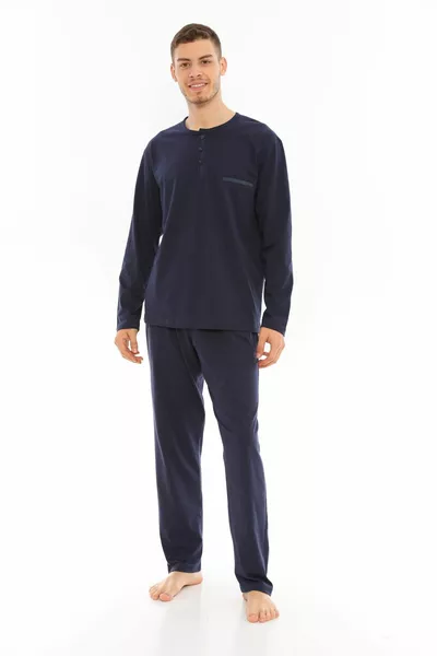 طقم بيجاما قطنية بأكمام طويلة للرجال