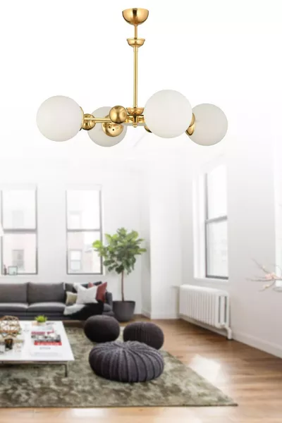 Nairobi 4-Lichts Gouden Frame Witte Glop Glazen Kroonluchter