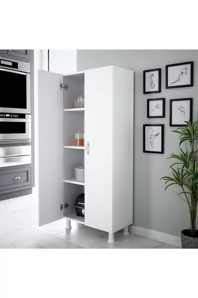 2-türiger 4-regaliger Küchenschrank Badezimmerschrank Mehrzweckschrank Weiß