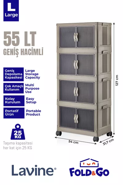 Lavine Fold&go 4-Piece Portable Organizer Wheeled Cabinet Multi-Purpose Foldable with Cover 'earth'