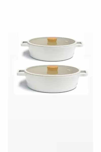 Fika Beige Aluminum Cast 2-Piece Shallow Rice and Stuffed Eggplant Pot Set  cm and  cm