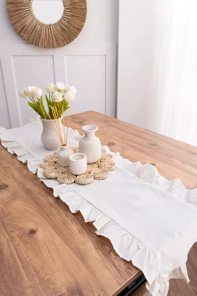 Raw Natural Ruffled Linen Runner -  cm