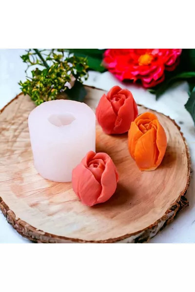 MOULE EN SILICONE DE PETITE BOUGIE DE ROSE TULIPE