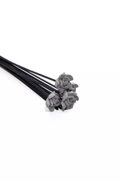 -Piece Black Synthetic Cane Set with Flower Stones