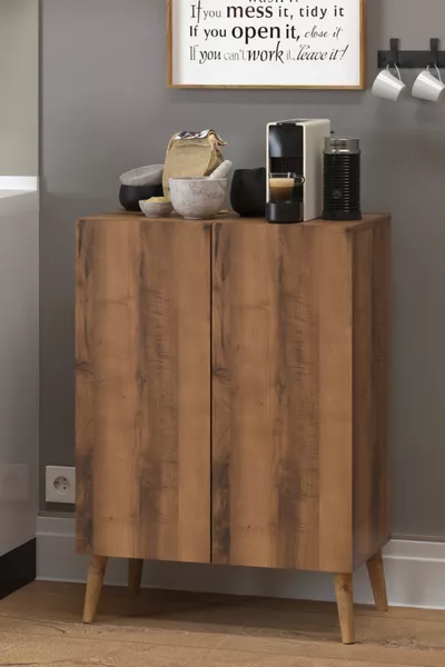 Luce Multifunctionele Kast Midi Walnoot Keuken, Badkamer, Balkon, Kelder, Kast met 4 Planken