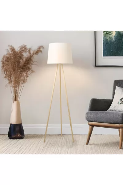 Lighting Ahşap Ayak Tripod Lambader - Natürel / Beyaz
