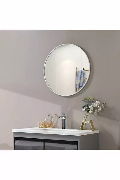 White Decorative Round Large Entryway Hall Corridor Wall Living Room Bathroom Office Mirror  cm