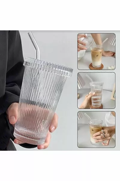 От любимците в Pinterest „чашка на райета“ / пластмасова чаша за кафе с сламка / мита чаша (стъклена с сламка)