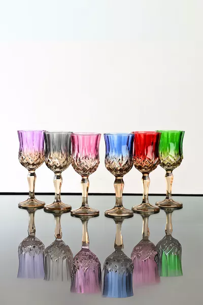 Dubbelkleurige organische verf 6-delige kristalen voet koffiebijzetglas voor water en frisdrank