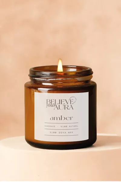 Bougie parfumée à l'ambre - Cire de soja  % naturelle Bougie d'aromathérapie en pot Amber -  cc