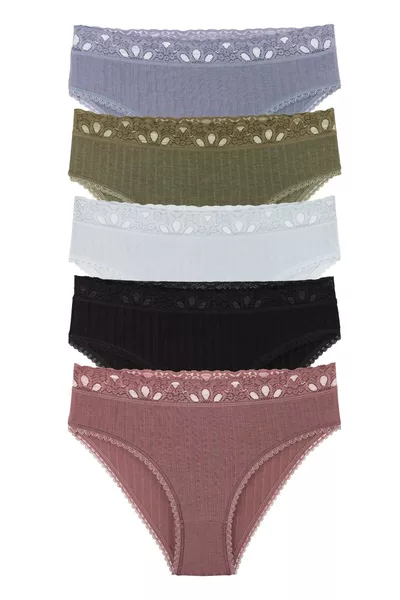 Женские трусики-слип с кружевными вставками и рельефной отделкой, набор из 5 штук