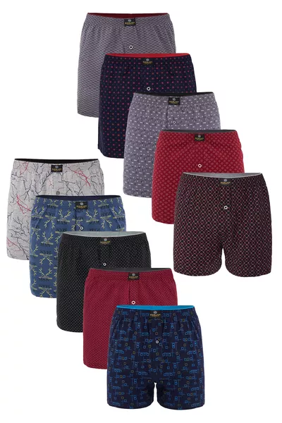 باكسر رجالي من القطن بنقشة لعقد العشرة، بأرجل، وأزرار، وخصر مطاطي