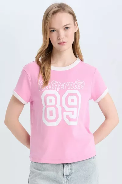 Coool Regular Fit Rundhalsausschnitt Bedrucktes Rippkurzarm-T-Shirt SM