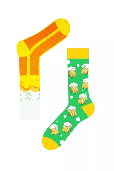 Sağlı Sollu Bira Desenli Renkli Çorap