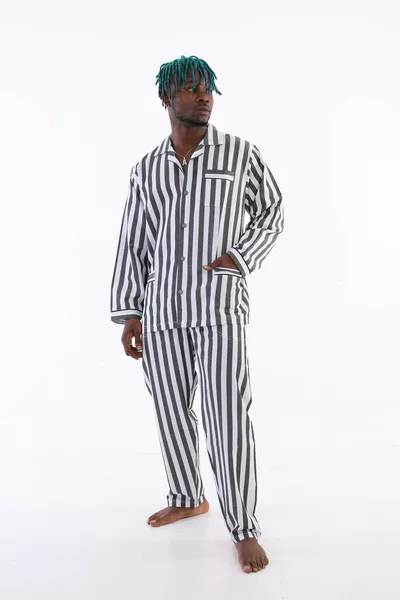 Мужская пижама с длинными рукавами Gaffur из ностальгического хлопка в полоску