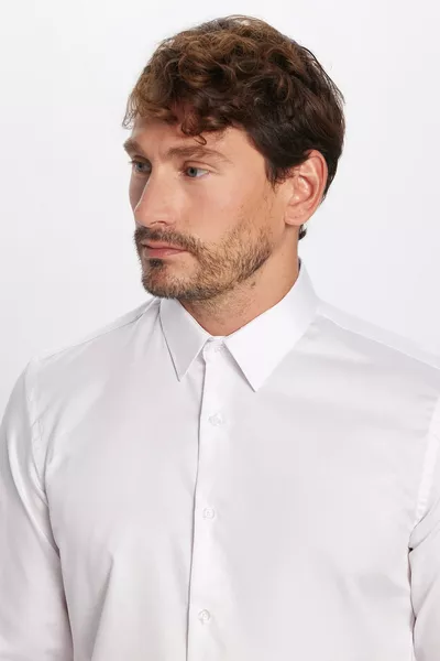 Erkek Slim Fit Non-Iron Pamuklu Doğa Dostu Ekoteks Belgeli Ütü Gerektirmez Beyaz Gömlek