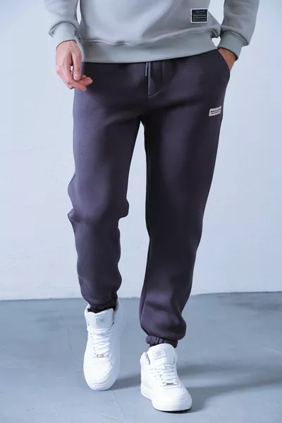 بنطال رياضي رجالي رمادي غامق من قماش شاردون ٣ خيوط