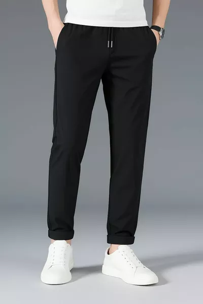 Pantaloni Jogger Uomo neri Pike con vita elasticizzata, coulisse, fondo doppio e vestibilità slim elasticizzata