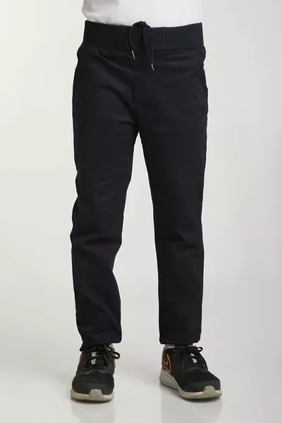 Unısex Çocuk Rıbana Bel Lacivert Rahat Kalıp Canvas Okul Pantolonu