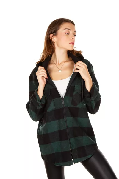 Мъжка и дамска кардирана риза с качулка и цип