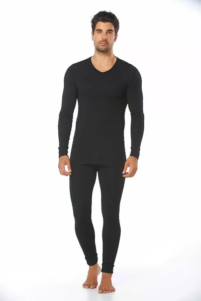 Herren Schwarzes Thermo-Unterhemd und Unterhose Set