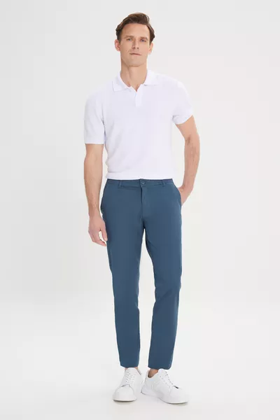 Men's Slim Fit Skinny Cotton Stretch Chino Pants with Side Pockets