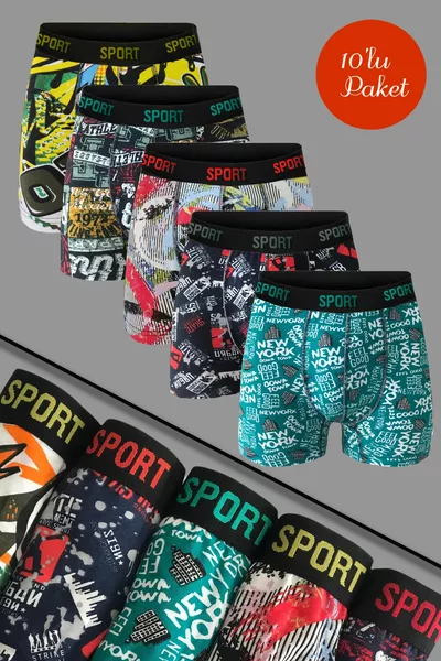 Erkek Desenli Premium Penye Pamuklu Likralı Boxer - 'lu Set