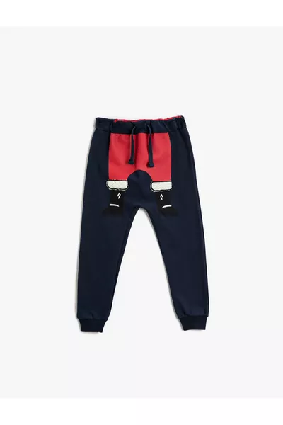 Jogger Sweatpants Christmas-Themed Santa Claus Print with Drawstring Waist