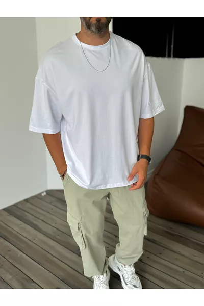 Beyaz Likralı Basic T-Shirt 