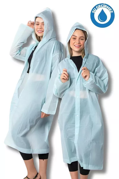 Kadın Erkek Yağmurluk Kapüşonlu Çıtçıtlı Eva Su Yeşili Yağmurluk 
