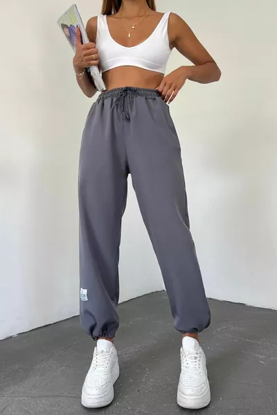 المرأة أنثراسايت قابل للتعديل الساق فضفاضة كبيرة الحجم السراويل فضفاضة / بنطال رياضي