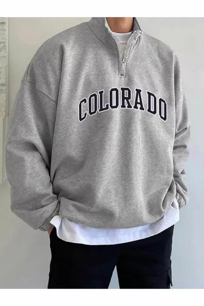 Gray COLORADO Printed High-Neck Sweater with Half-Zip