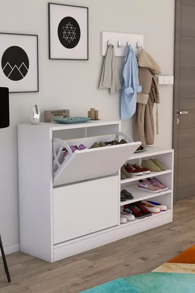 Anatolia 2-Door Sliding Shelf Shoe Cabinet White