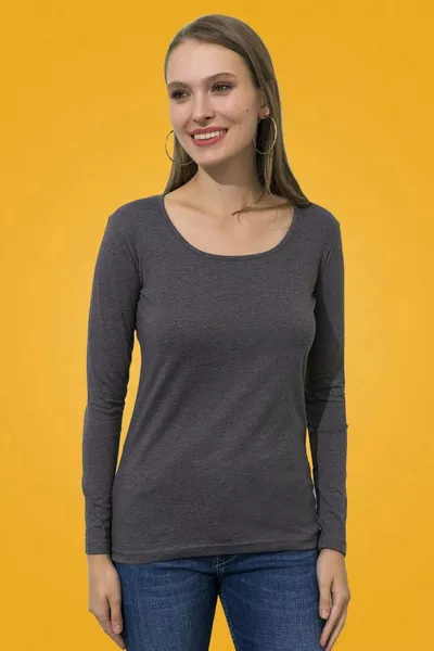 Rokersgrijs Bodysuit met Lange Mouwen, Brede Hals en Regular Fit