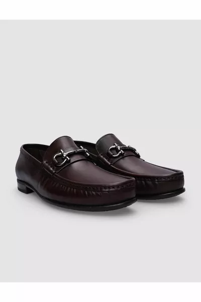 % кафяв мъжки мокасини от естествена кожа