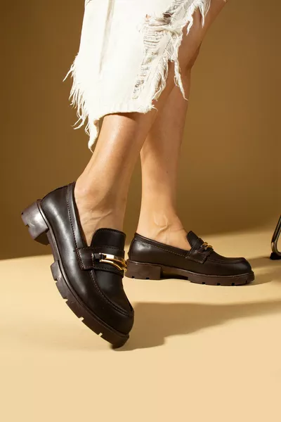 Women's Brown Cream Loafer Loafers Casual Casual Sole Shoes with Casual Buckle