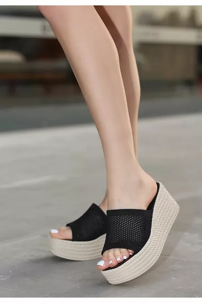 Tiona Black Knitwear Padded Heel Slippers