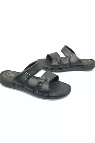 Soldier -1 % Echtes Leder Herren Orthopädische Hausschuhe SCHWARZ