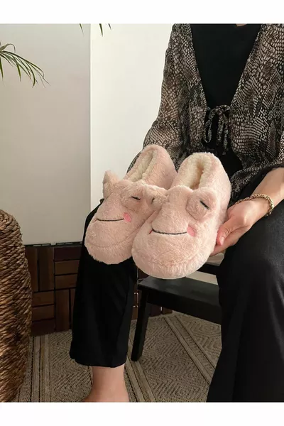 Patterned Half Boots Ultra Light Comfortable Panduf Women's Home Boots House Shoes Warm Wool