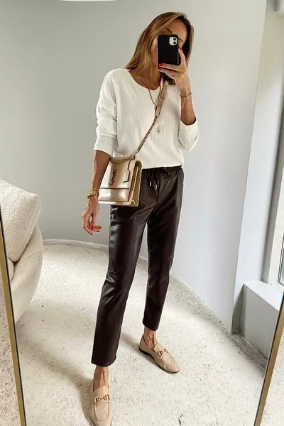 الدانتيل متابعة الركبة غرزة التفاصيل السراويل الجلدية