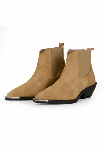 جلد الغزال البيج مطاط المرأة رعاة البقر الأحذية كيوتو