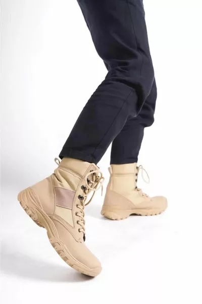  Lace-Up Orthopedic Sole Casual Suede Men's Military Postal Boots KT Cream
