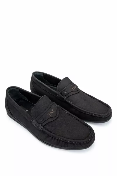 الرجال جلد طبيعي أسود Nubuck أحذية المتسكع