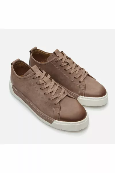 Khiki Leather Sand Beige Chaussures Décontractées Homme