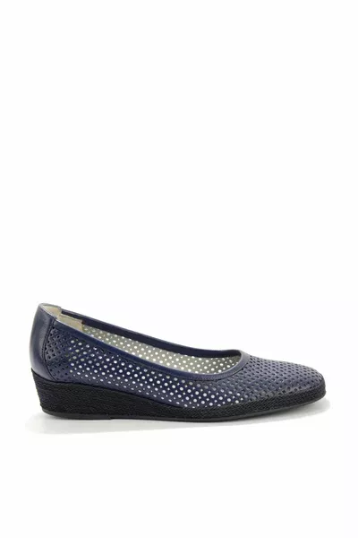Navy Blue Genuine Leather Women's Padded Heels 