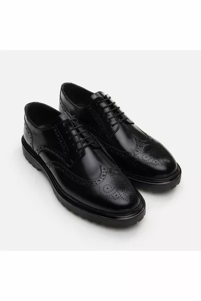 جلد طبيعي أسود أحذية رجالية كاجوال