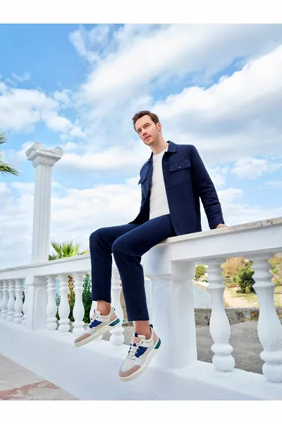 Scarpe da ginnastica da uomo in vera pelle di visone aperto bianco 