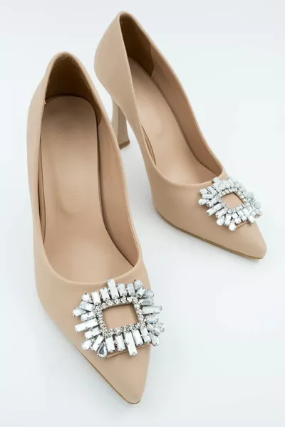 Anjelic Tan Satin Stiletto Goblet Heels